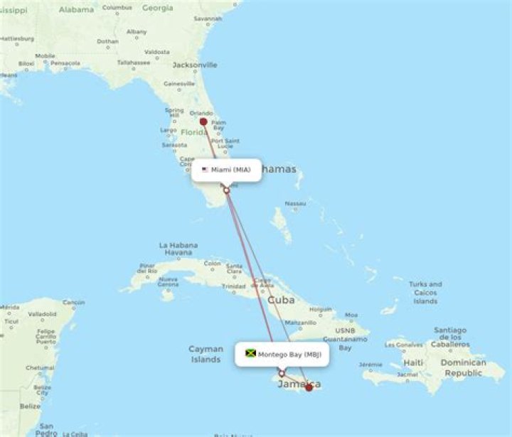How far is the flight from Miami to Montego Bay Jamaica?