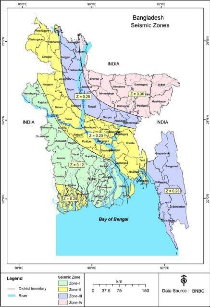 How many earthquake zones are in Bangladesh?