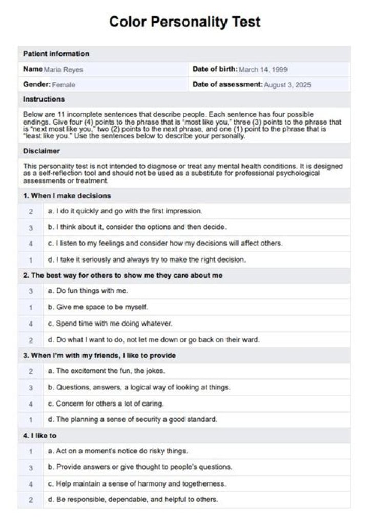 What does color personality test mean?