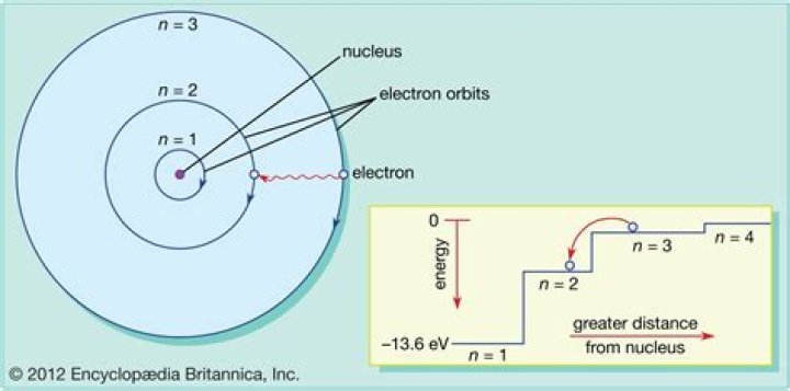 What is the difference between electrons in an orbit and in an orbital in the atomic model?