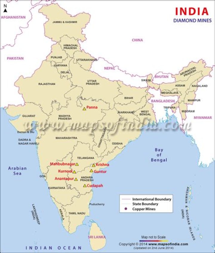Where is diamond found in India?